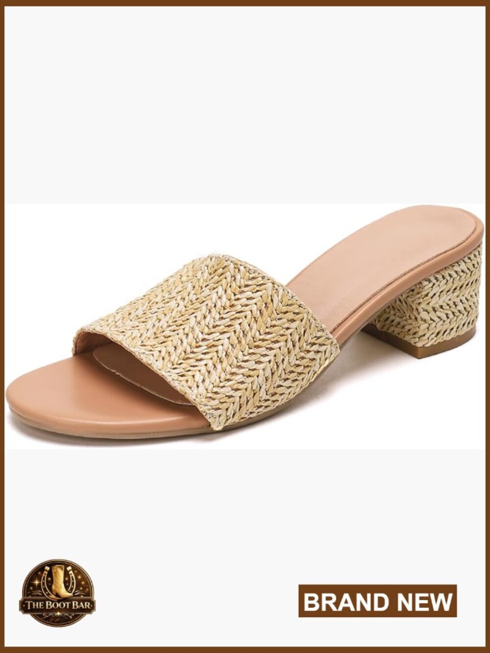 Raffia Heeled Sandals Women Chunky Block Heel Open Toe Slide Mules Summer